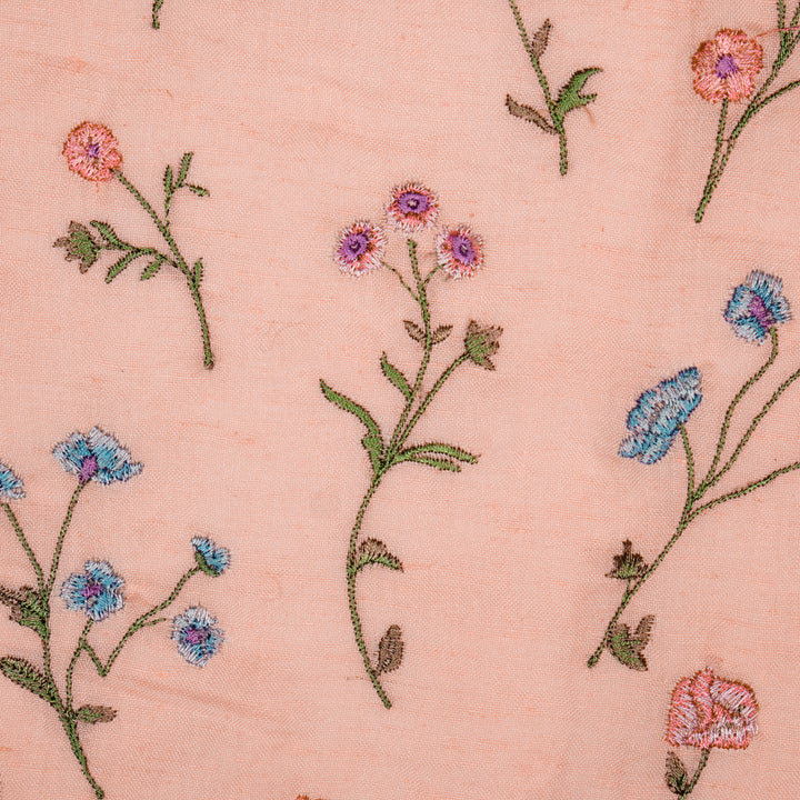 Raina Buta on Pink Cotton Linen Embroidered Fabric