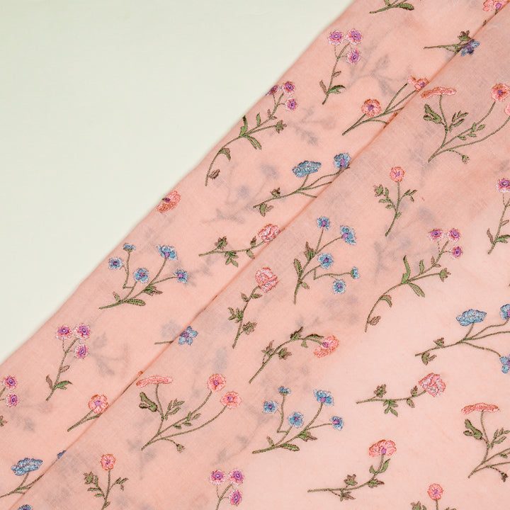 Raina Buta on Pink Cotton Linen Embroidered Fabric