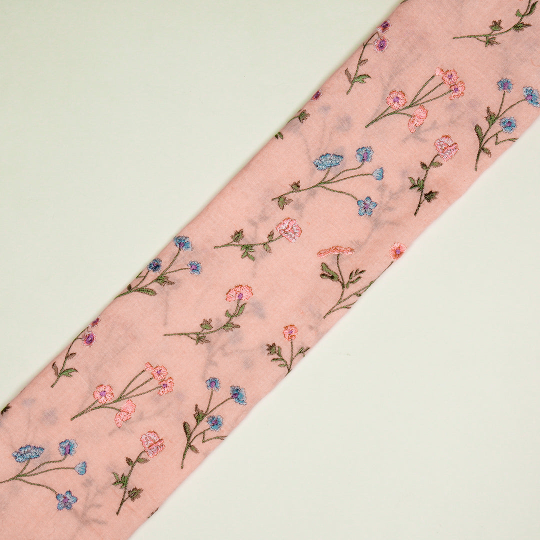 Raina Buta on Pink Cotton Linen Embroidered Fabric