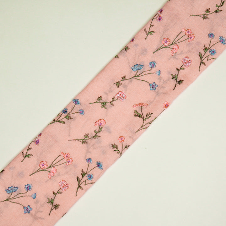Raina Buta on Pink Cotton Linen Embroidered Fabric