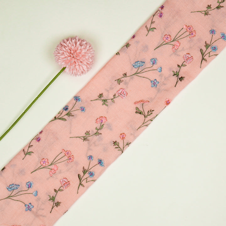 Raina Buta on Pink Cotton Linen Embroidered Fabric