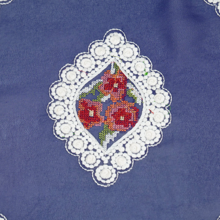 Zinal Buta on Royal Blue Semi Georgette Embroidered Fabric