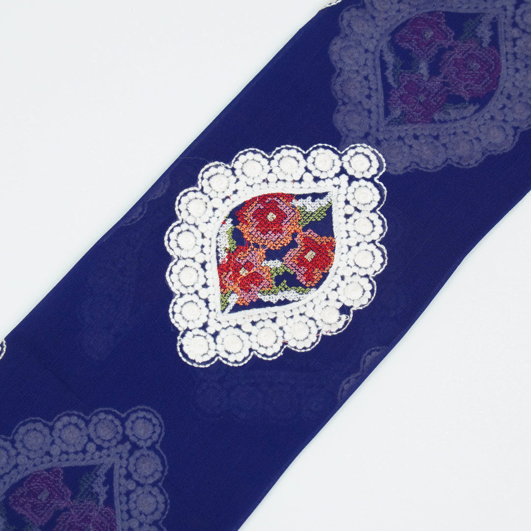 Zinal Buta on Royal Blue Semi Georgette Embroidered Fabric