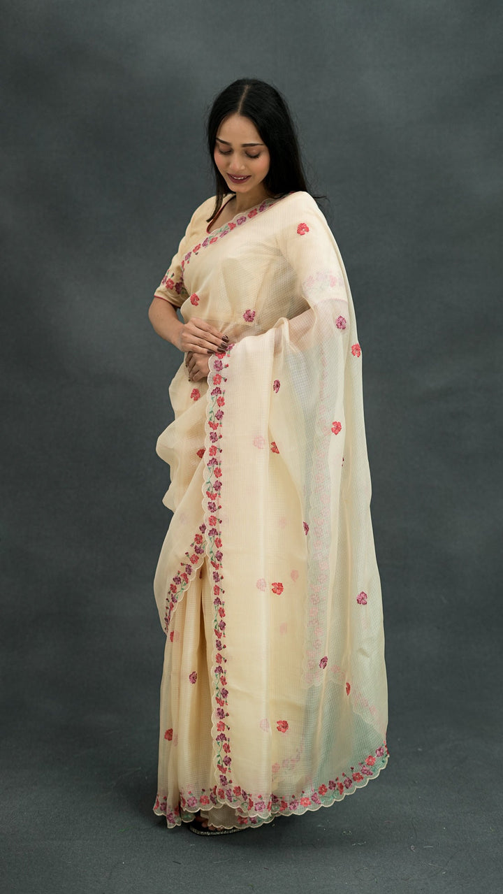 Urmi Embroidered Saree on Cream Silk Kota