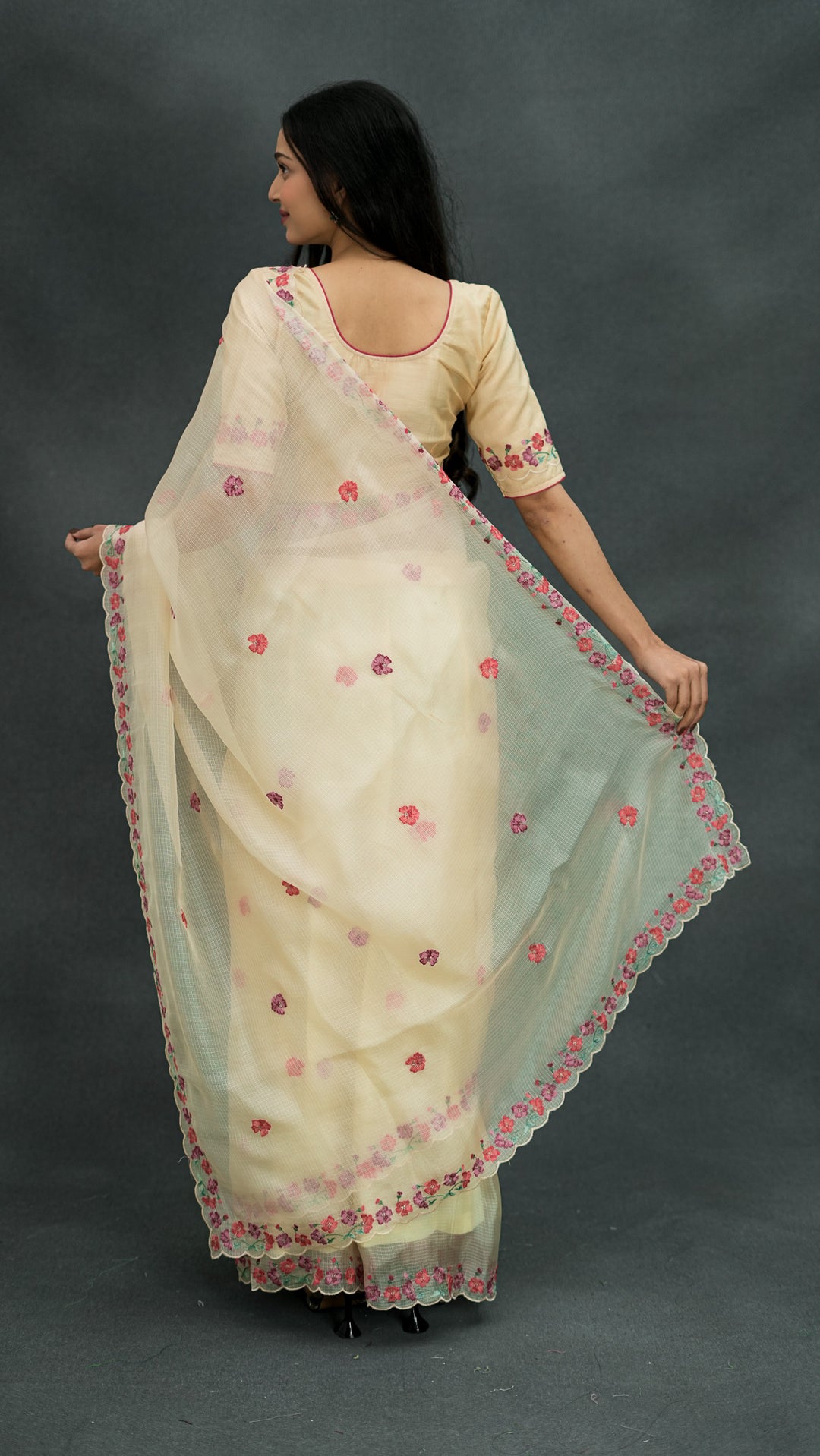 Urmi Embroidered Saree on Cream Silk Kota