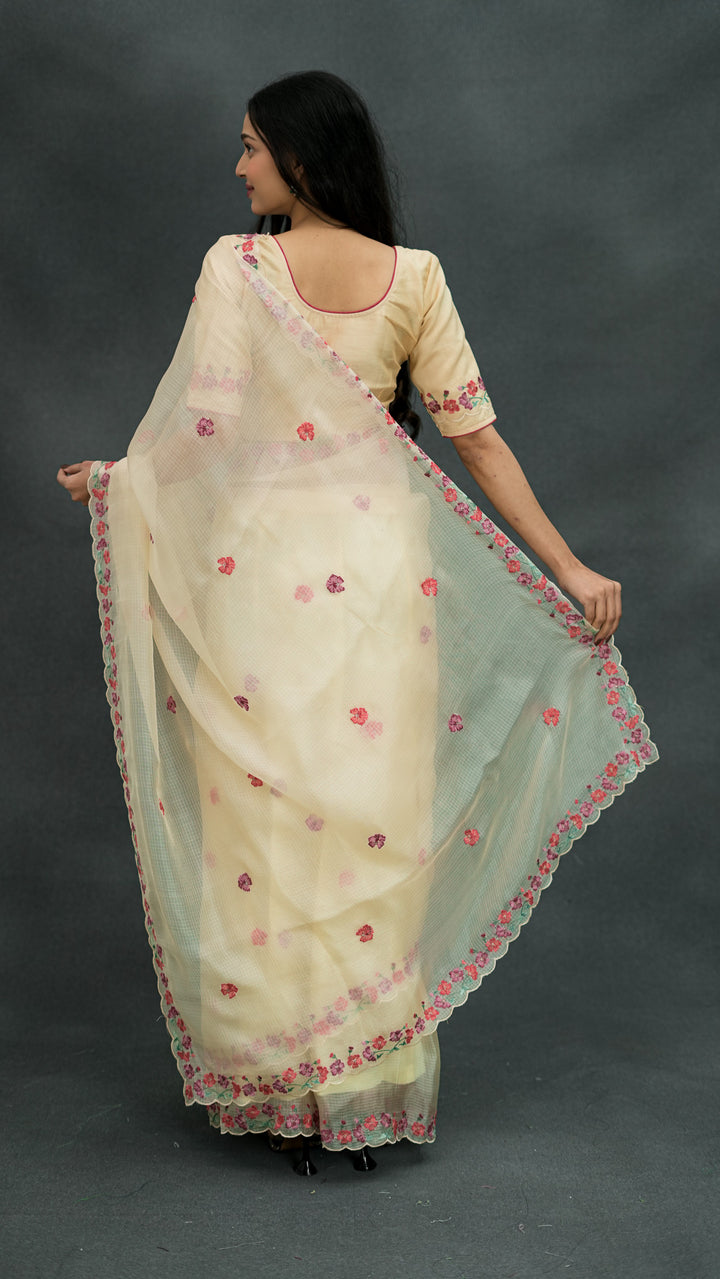 Urmi Embroidered Saree on Cream Silk Kota