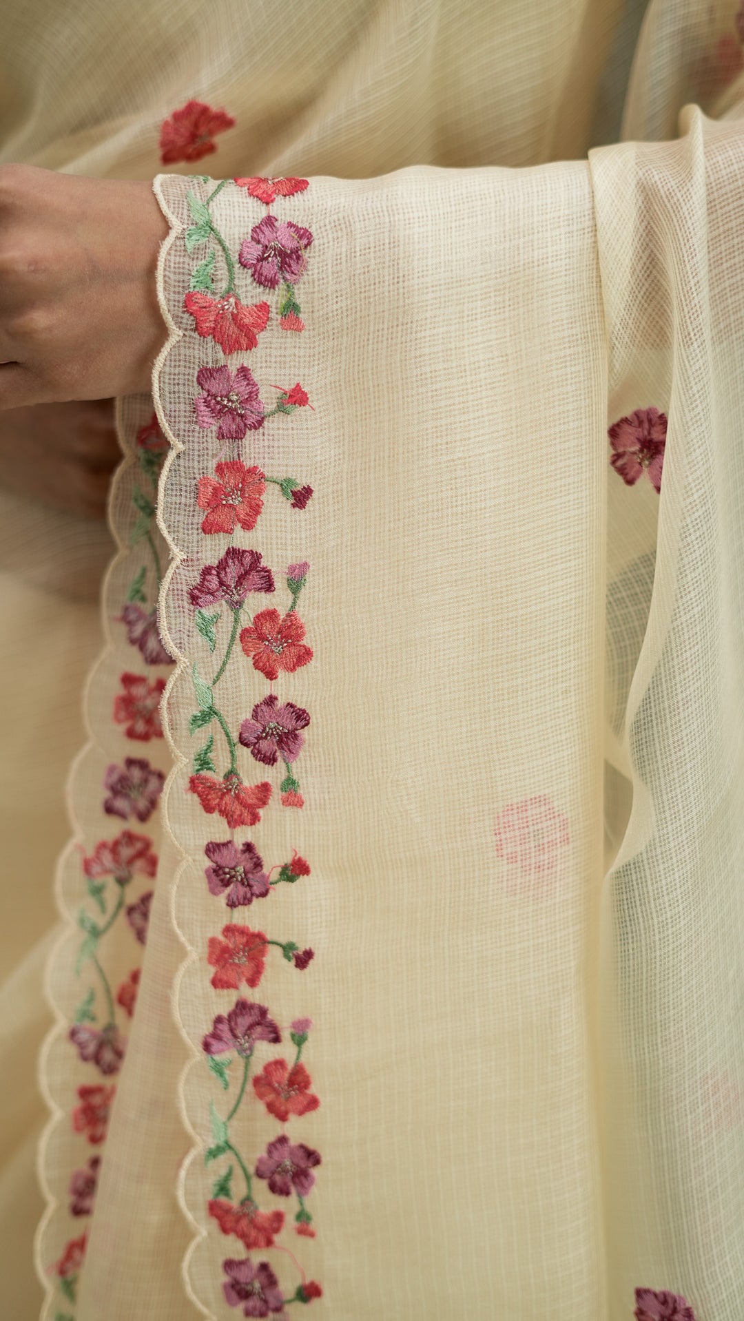 Urmi Embroidered Saree on Cream Silk Kota