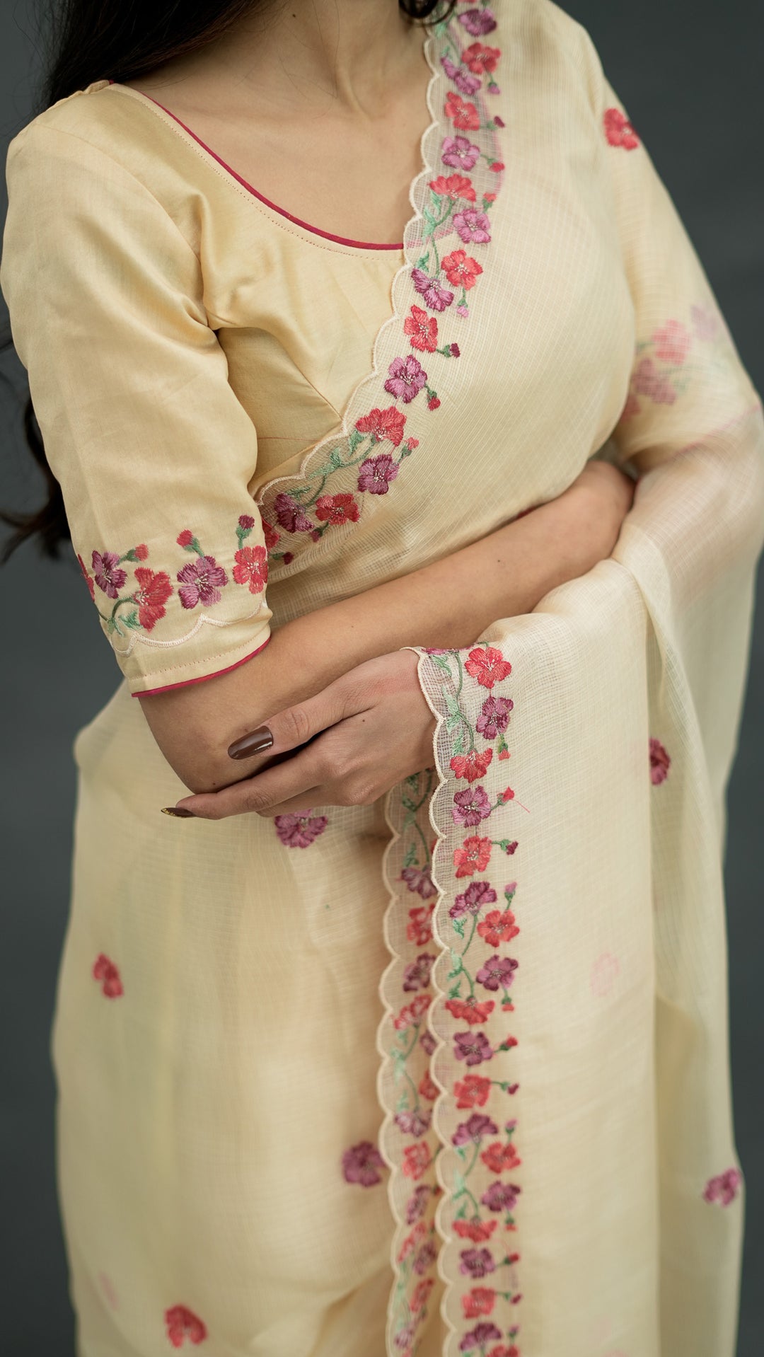 Urmi Embroidered Saree on Cream Silk Kota