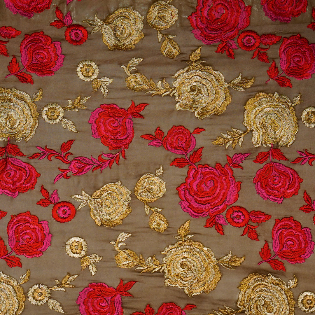 Irat Buta on Brown Semi Georgette Embroidered Fabric