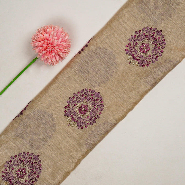 Taaliah Buta on Natural/Aubergine Munga Silk Embroidered Fabric