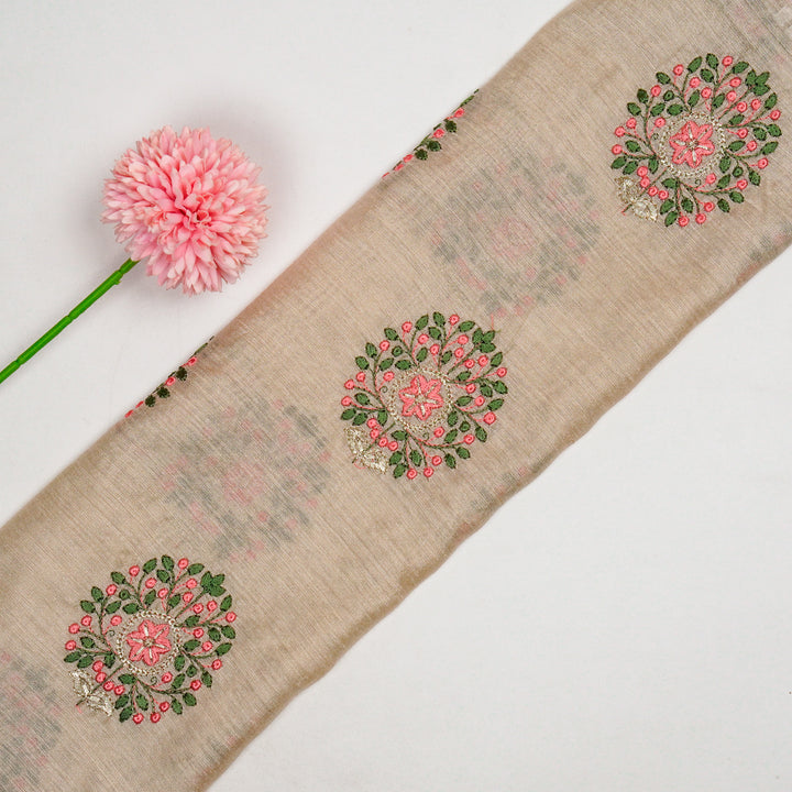 Taaliah Buta on Natural/Peach Munga Silk Embroidered Fabric