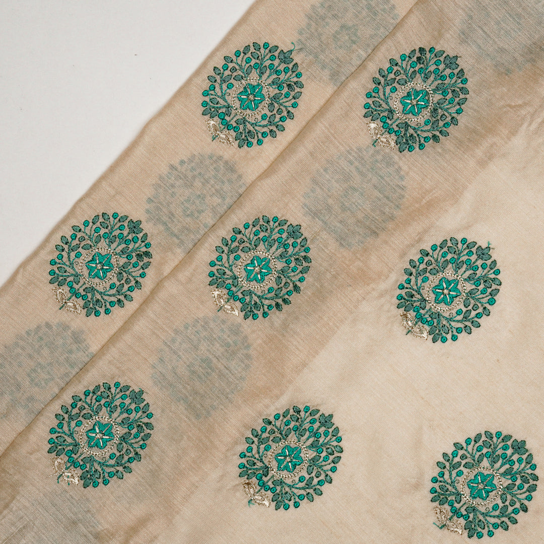 Taaliah Buta on Natural/Teal Munga Silk Embroidered Fabric