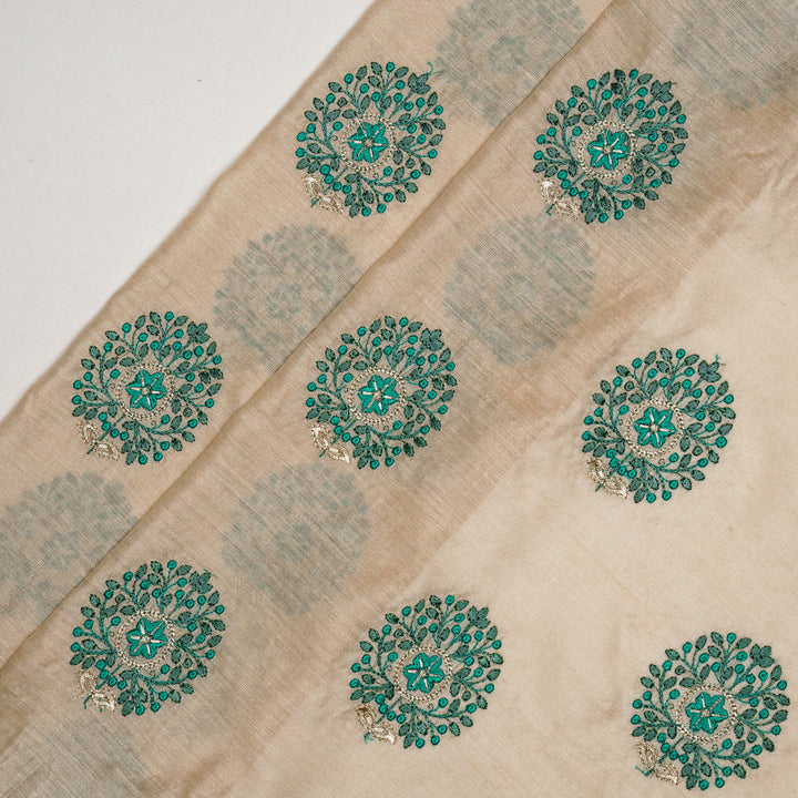 Taaliah Buta on Natural/Teal Munga Silk Embroidered Fabric