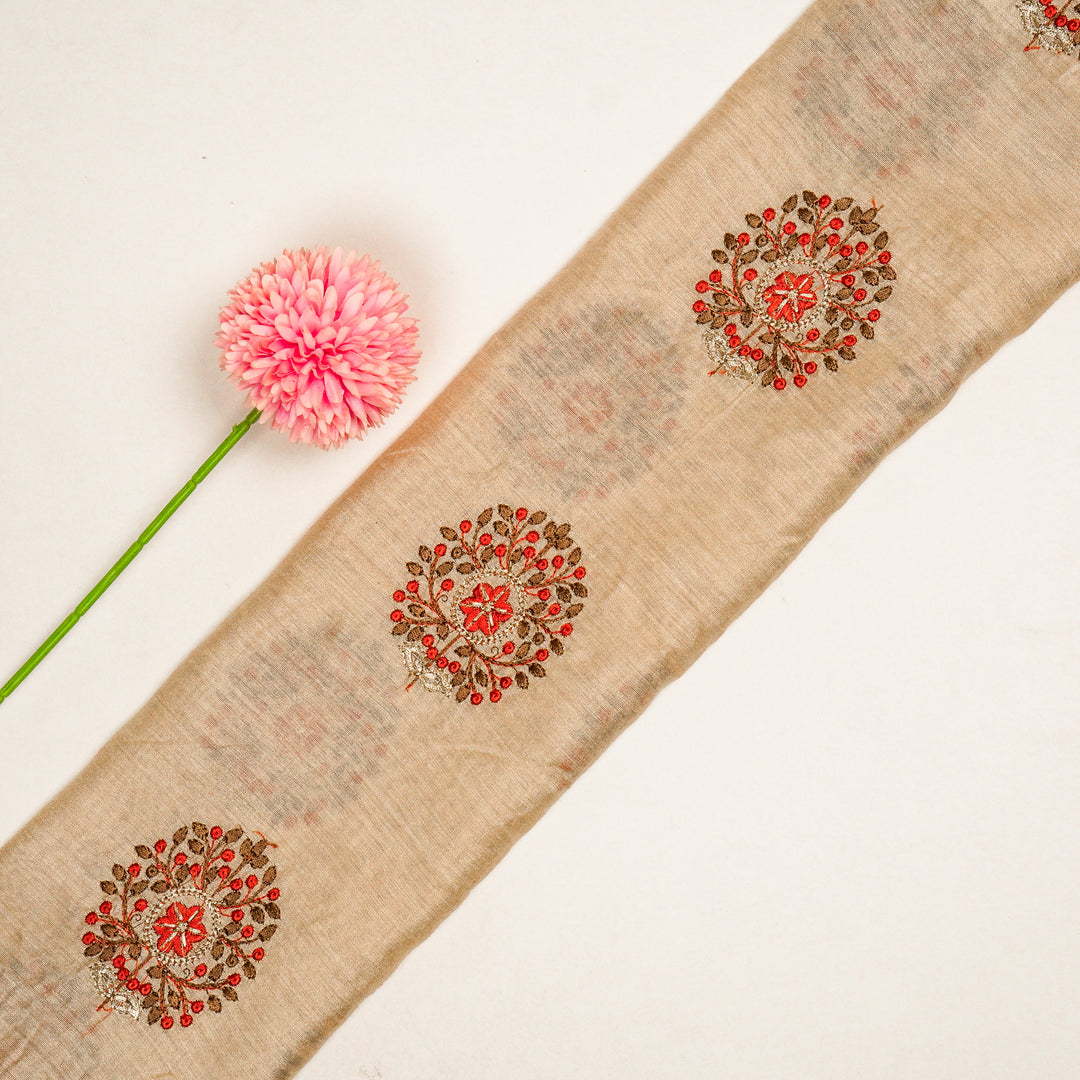 Taaliah Buta on Natural/Red Rust Munga Silk Embroidered Fabric