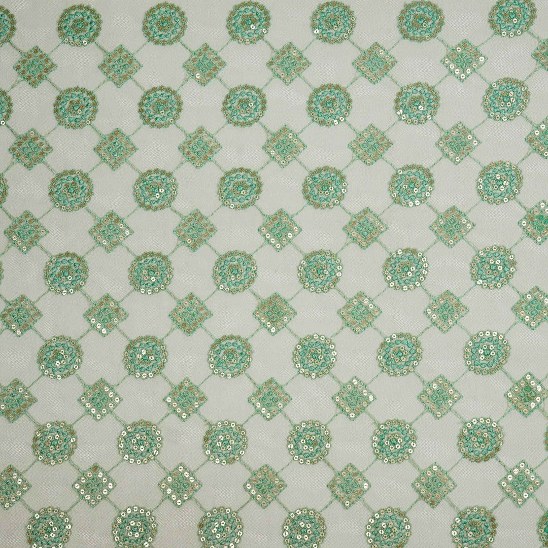 Mehnaz Sequins Jaal on Aqua Net Embroidered Fabric