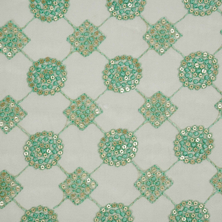 Mehnaz Sequins Jaal on Aqua Net Embroidered Fabric