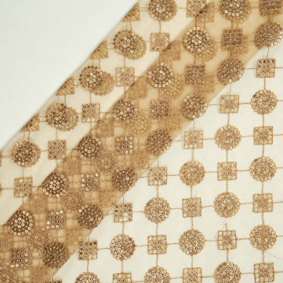 Mehnaz Sequins Jaal on Dark Beige Net Embroidered Fabric