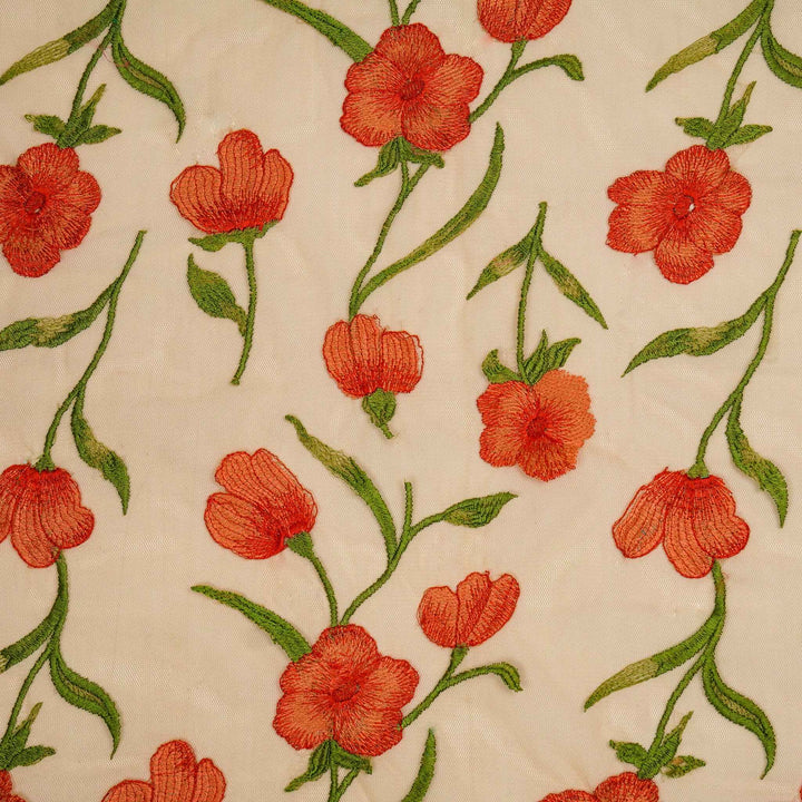 Mehak Jaal on Light Orange Net Embroidered Fabric