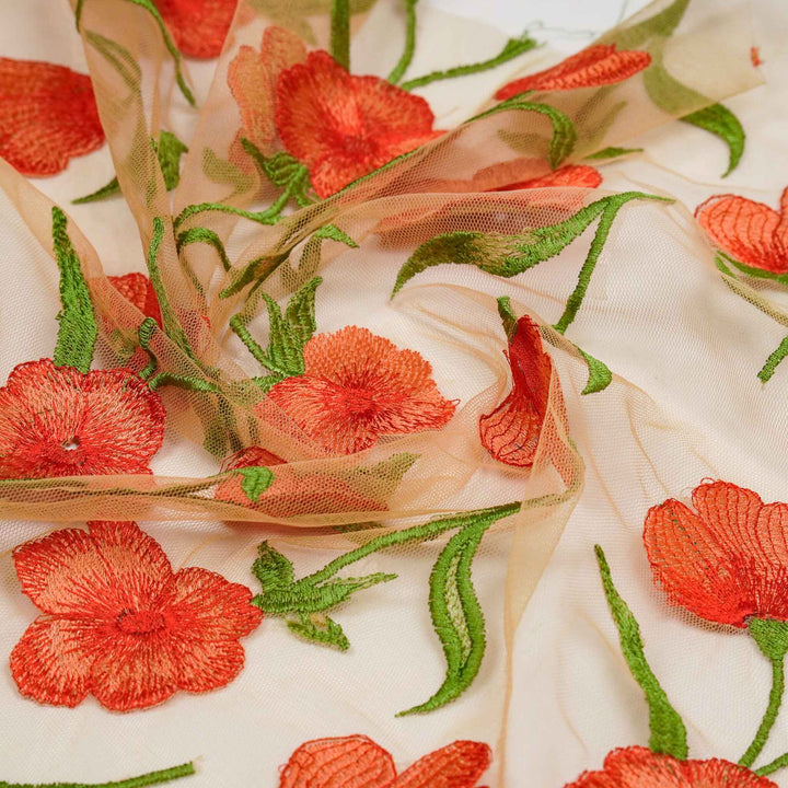 Mehak Jaal on Light Orange Net Embroidered Fabric