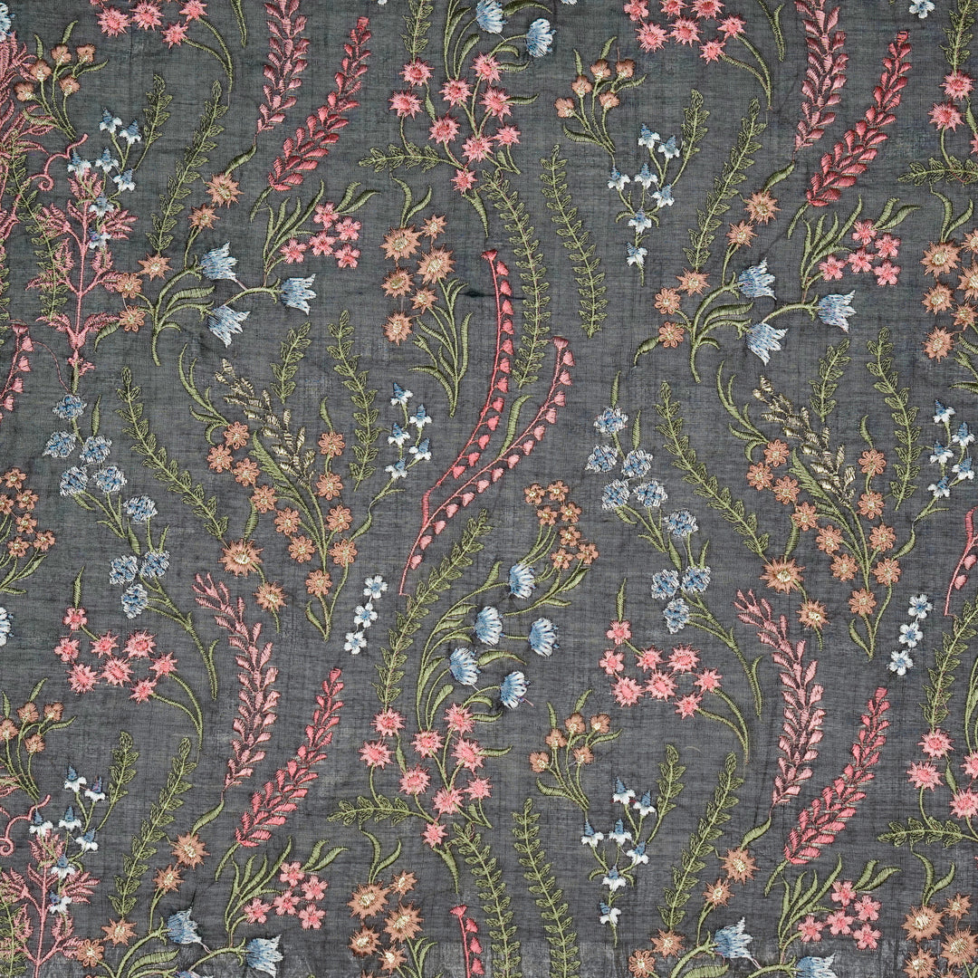 Zumra Jaal on Dark Blue Cotton Silk Embroidered Fabric