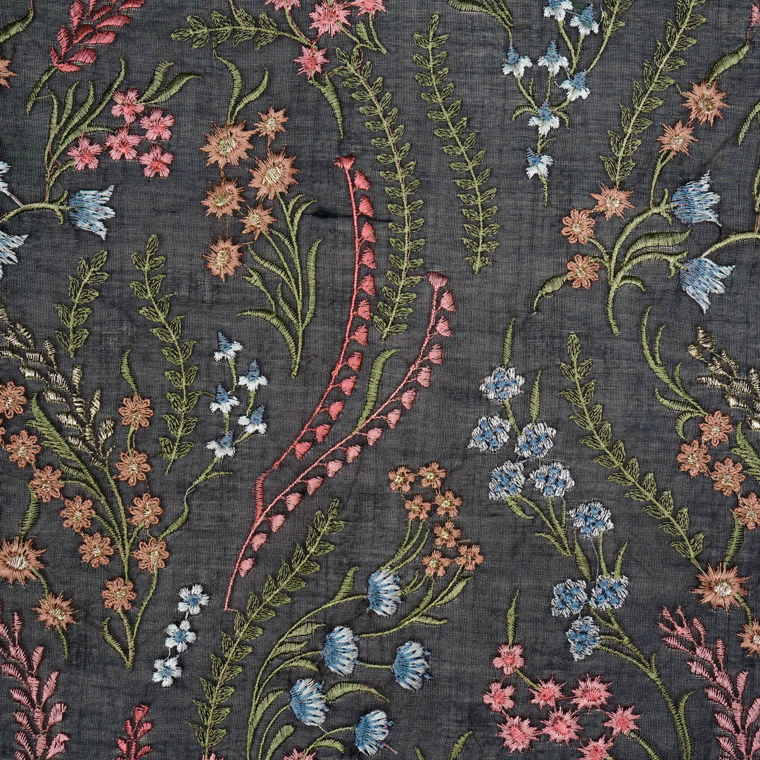 Zumra Jaal on Dark Blue Cotton Silk Embroidered Fabric