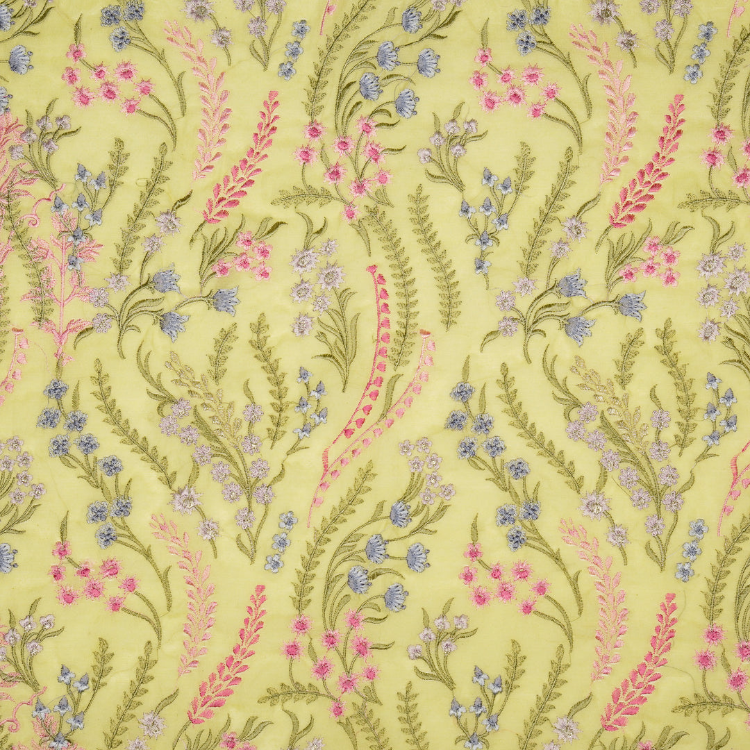 Zumra Jaal on Lemon Cotton Silk Embroidered Fabric