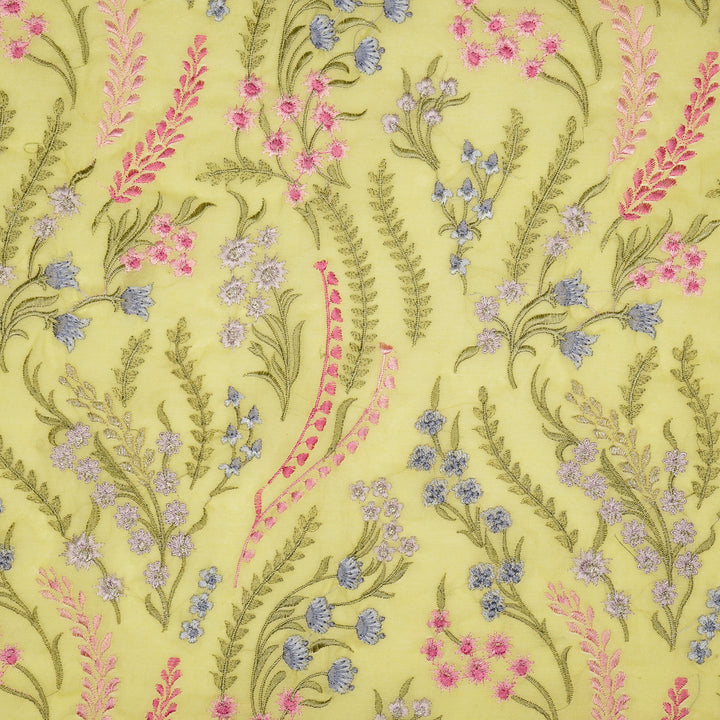 Zumra Jaal on Lemon Cotton Silk Embroidered Fabric