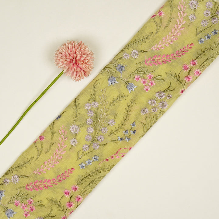 Zumra Jaal on Lemon Cotton Silk Embroidered Fabric