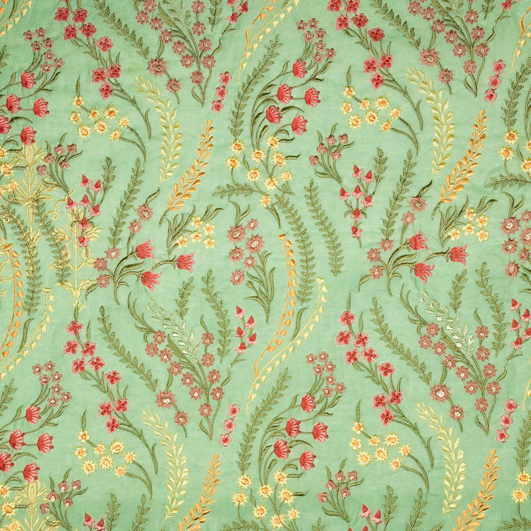 Zumra Jaal on Mint Green Cotton Silk Embroidered Fabric