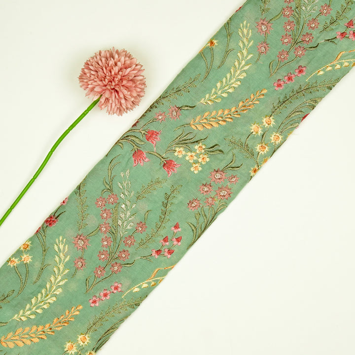 Zumra Jaal on Mint Green Cotton Silk Embroidered Fabric