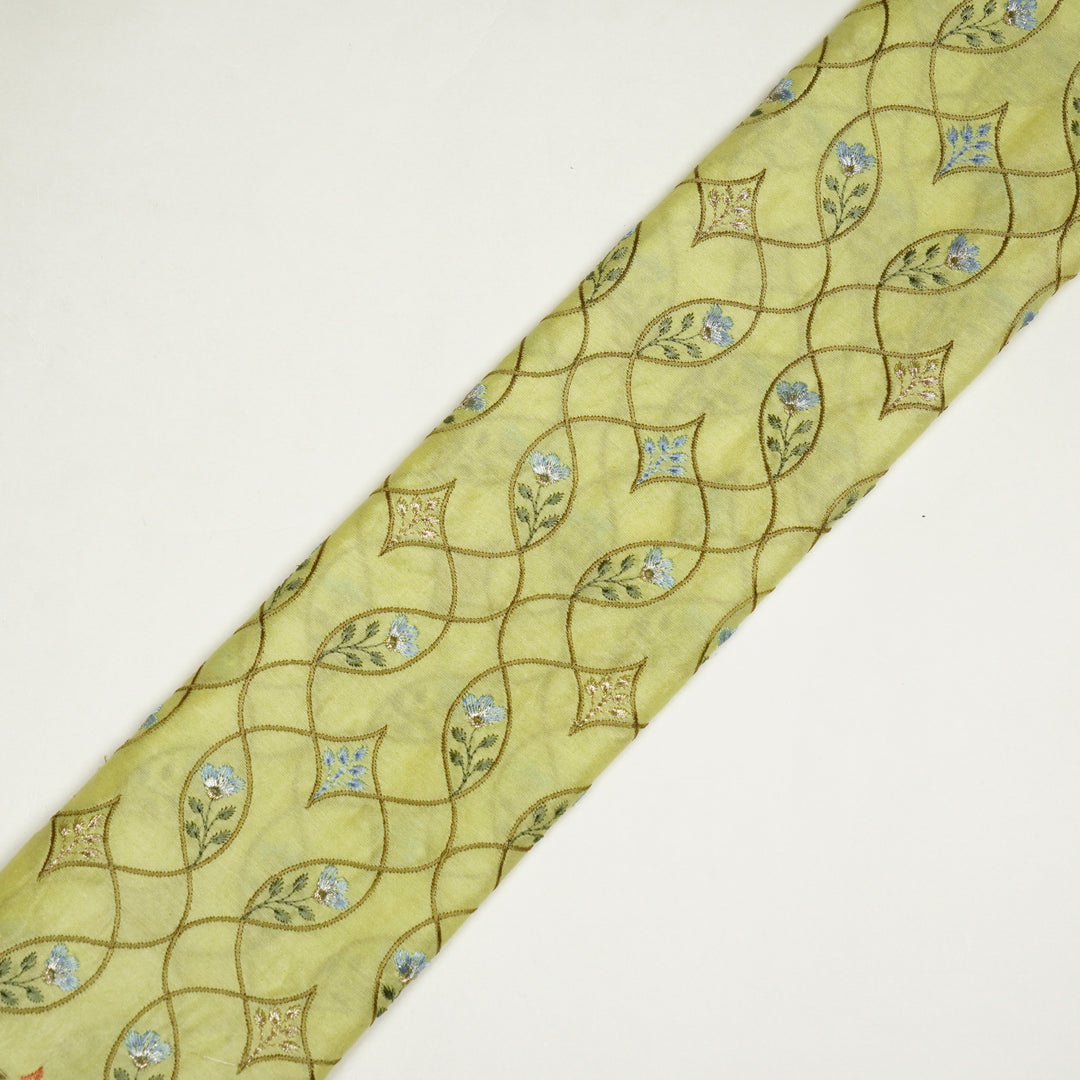 Keisha Jaal on Chick Yellow Malmal Embroidered Fabric