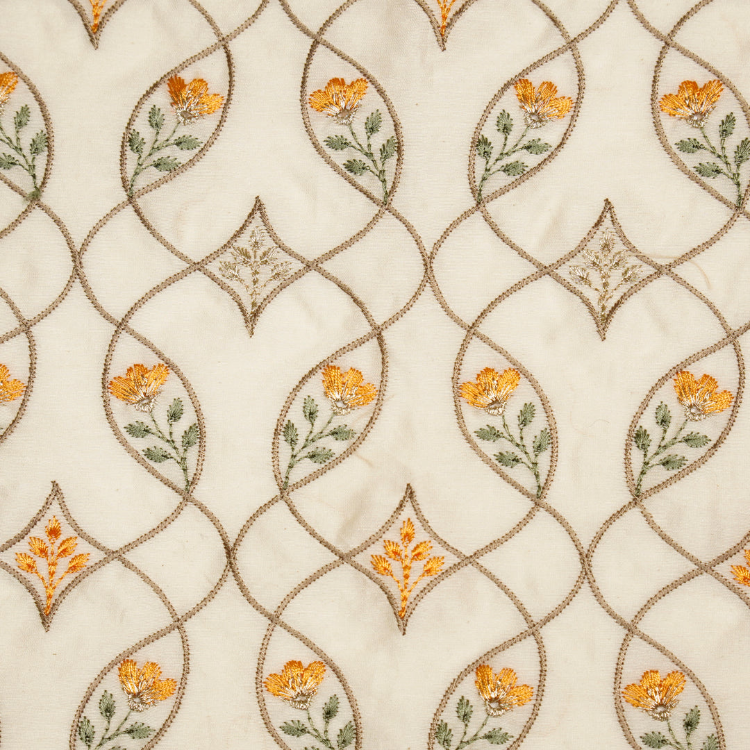 Keisha Jaal on Ivory Malmal Embroidered Fabric