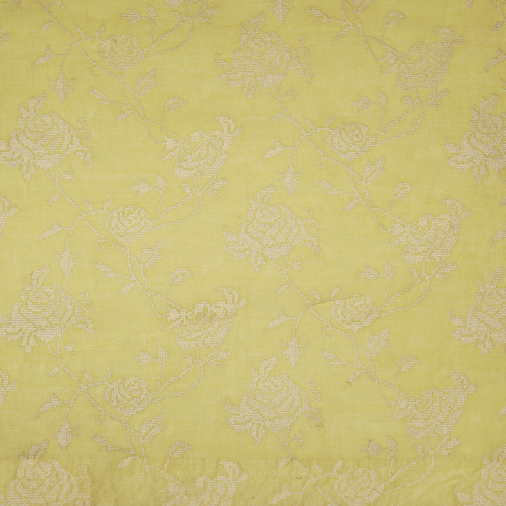 Hansa Jaal on Lemon Cotton Silk Embroidered Fabric
