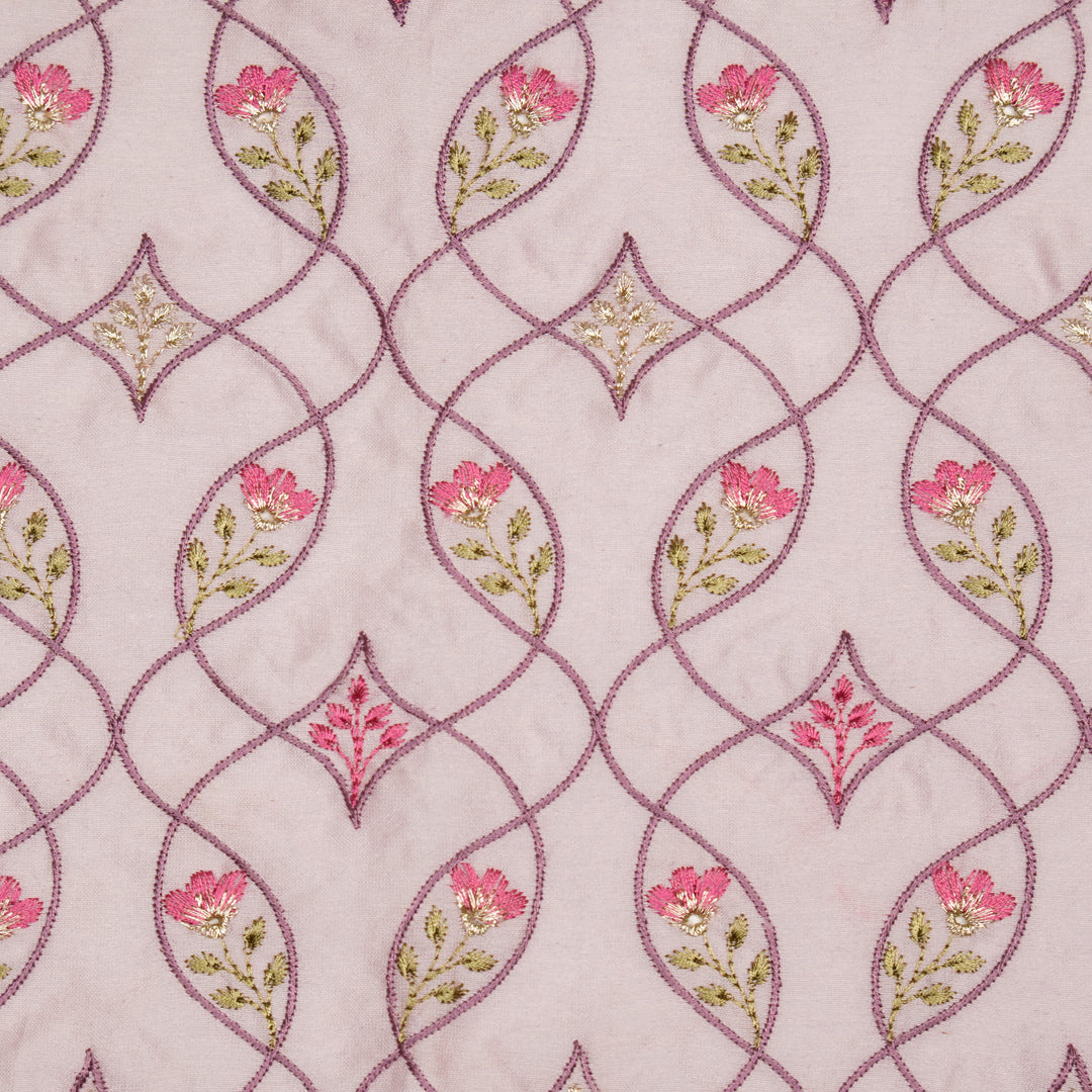 Keisha Jaal on Light Mauve Malmal Embroidered Fabric