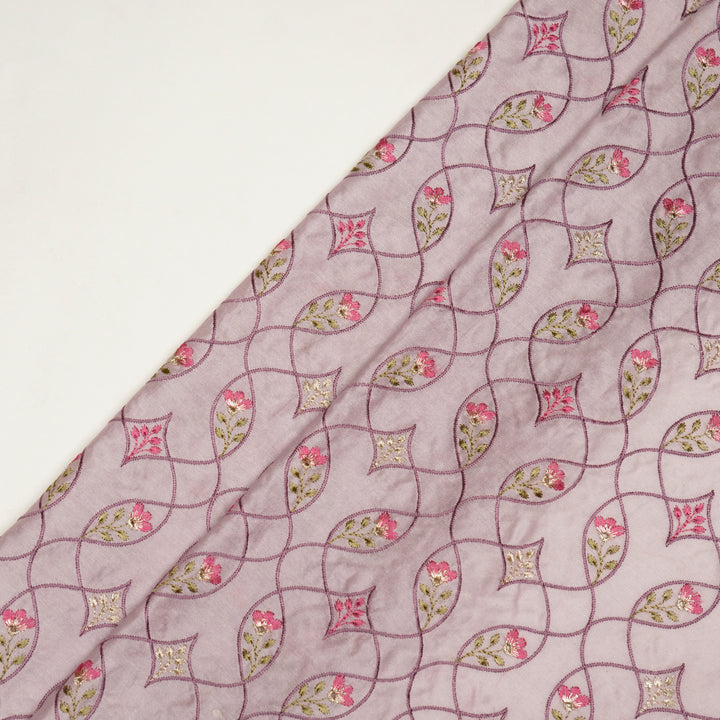 Keisha Jaal on Light Mauve Malmal Embroidered Fabric