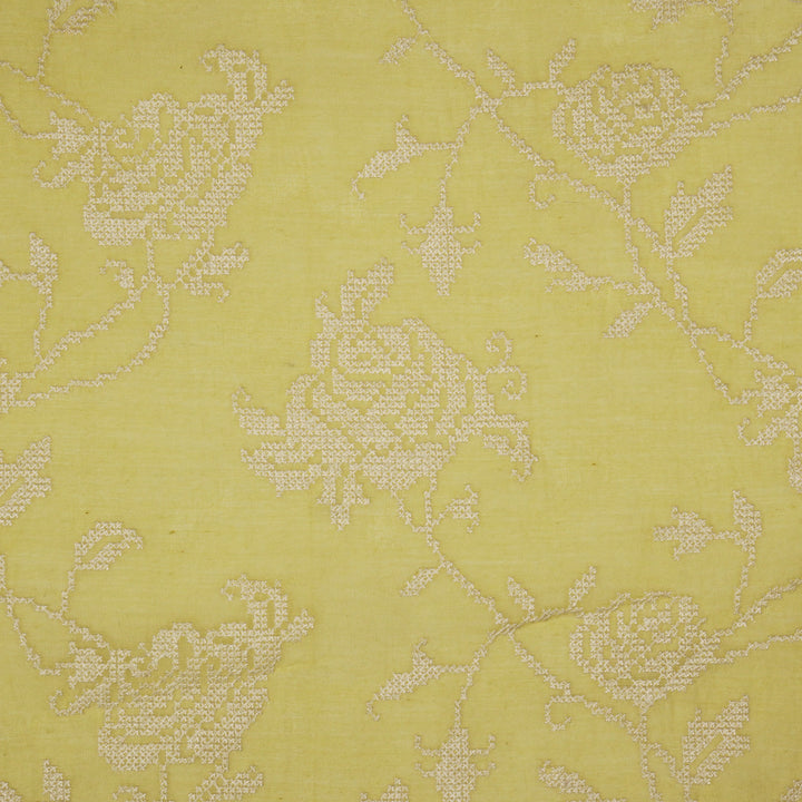 Hansa Jaal on Lemon Cotton Silk Embroidered Fabric