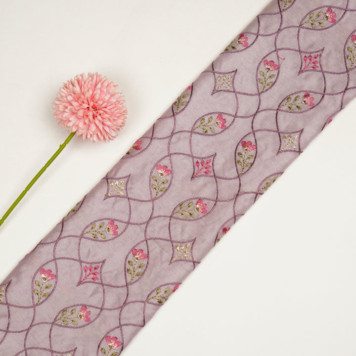 Keisha Jaal on Light Mauve Malmal Embroidered Fabric