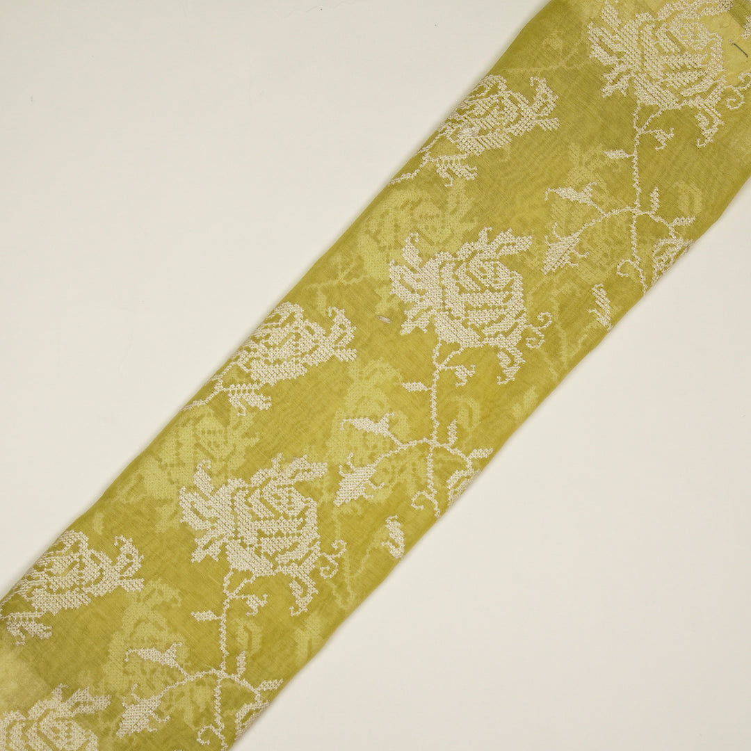 Hansa Jaal on Lemon Cotton Silk Embroidered Fabric