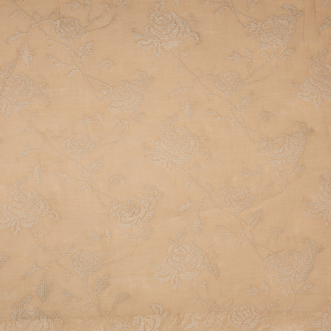 Hansa Jaal on Peach Cotton Silk Embroidered Fabric