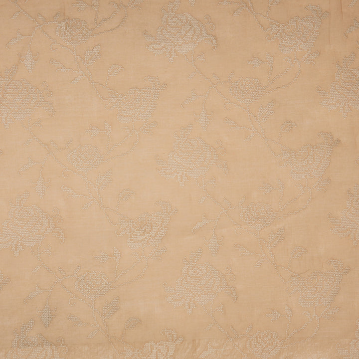 Hansa Jaal on Peach Cotton Silk Embroidered Fabric