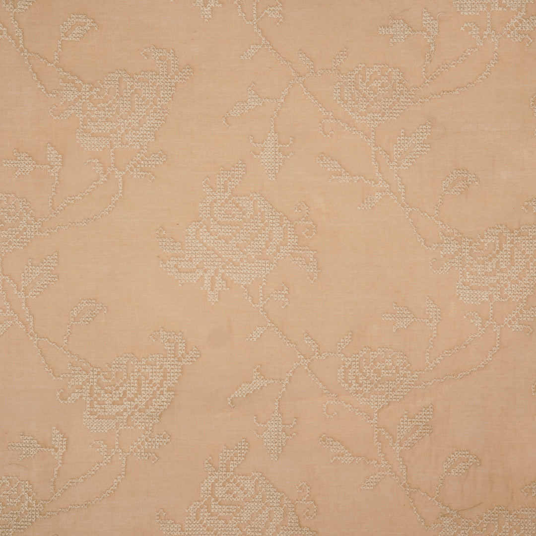 Hansa Jaal on Peach Cotton Silk Embroidered Fabric