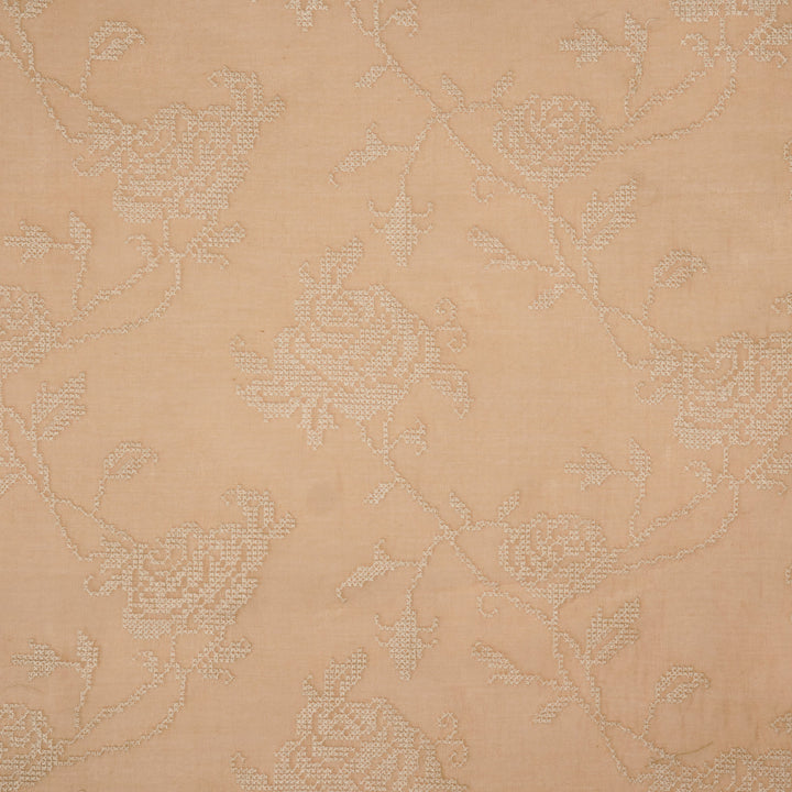 Hansa Jaal on Peach Cotton Silk Embroidered Fabric