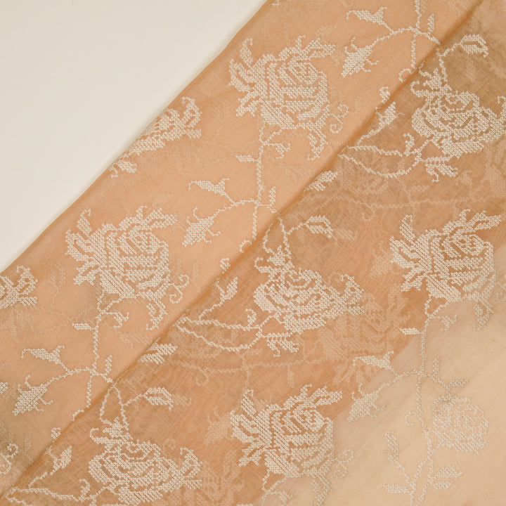 Hansa Jaal on Peach Cotton Silk Embroidered Fabric