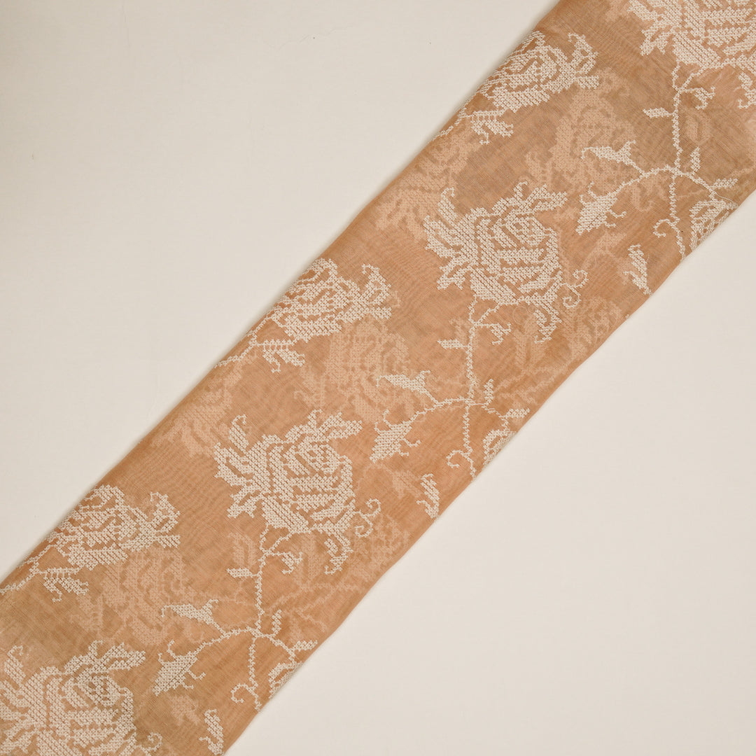 Hansa Jaal on Peach Cotton Silk Embroidered Fabric