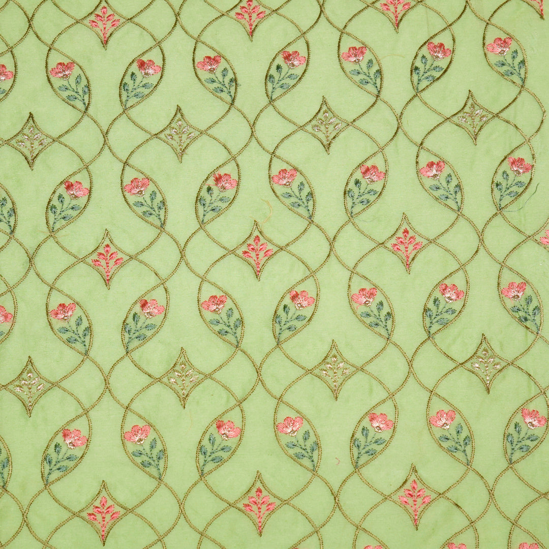 Keisha Jaal on Light Olive Malmal Embroidered Fabric