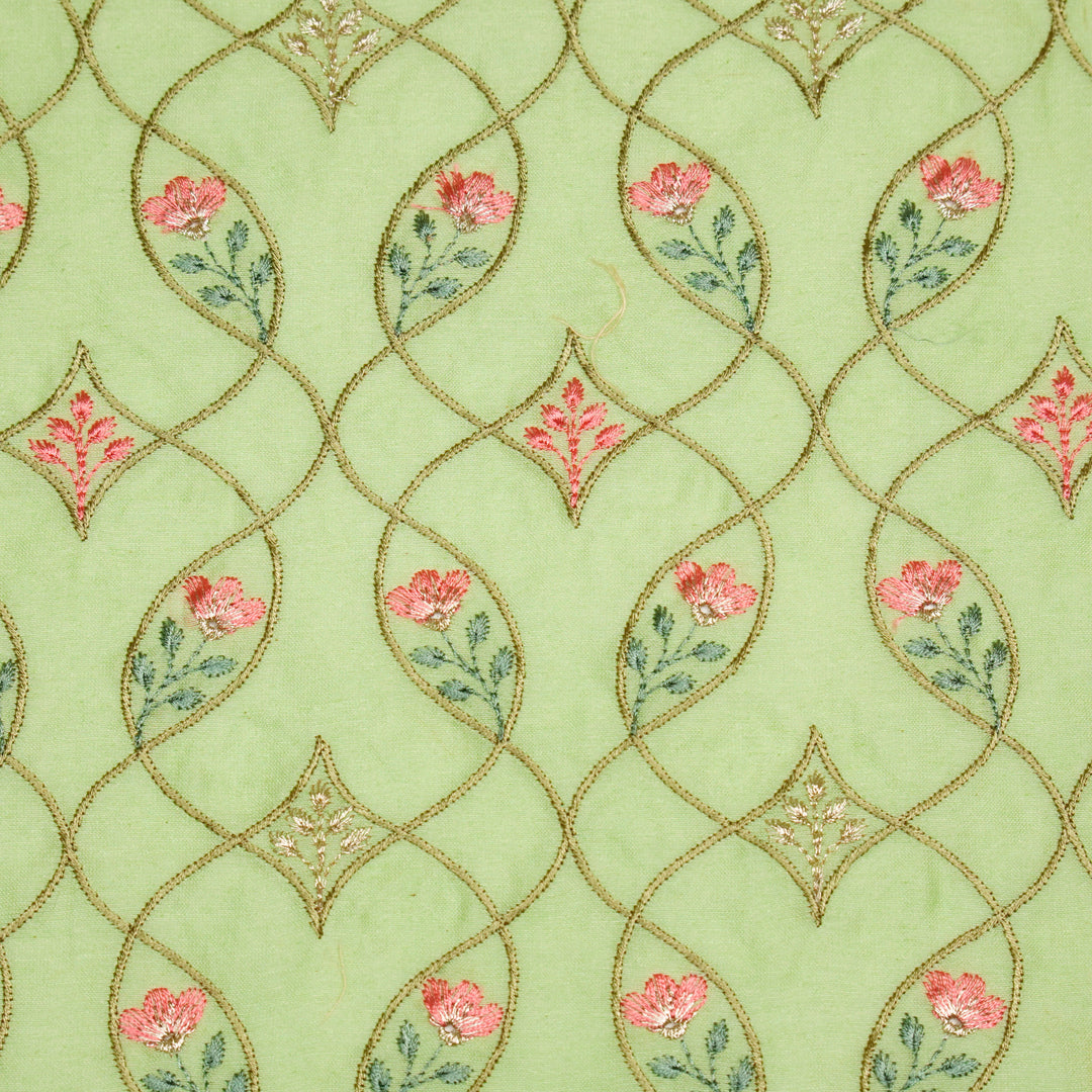 Keisha Jaal on Light Olive Malmal Embroidered Fabric