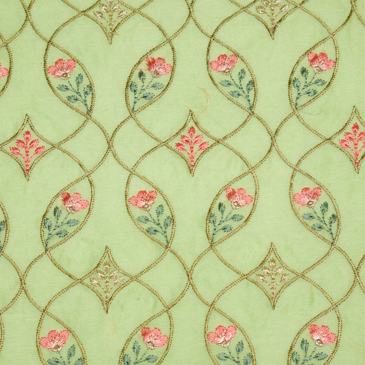 Keisha Jaal on Light Olive Malmal Embroidered Fabric