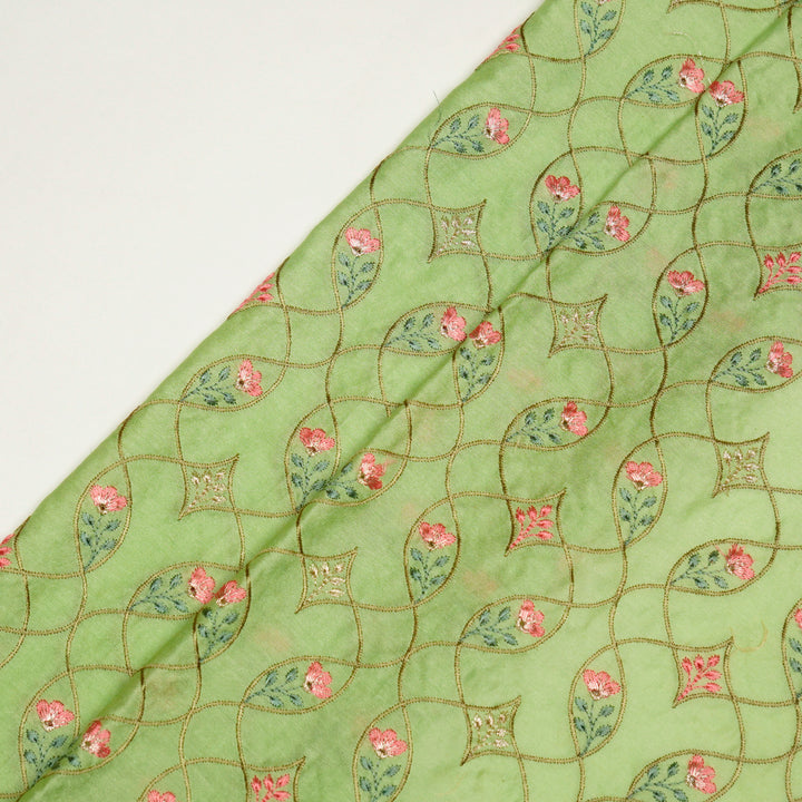 Keisha Jaal on Light Olive Malmal Embroidered Fabric