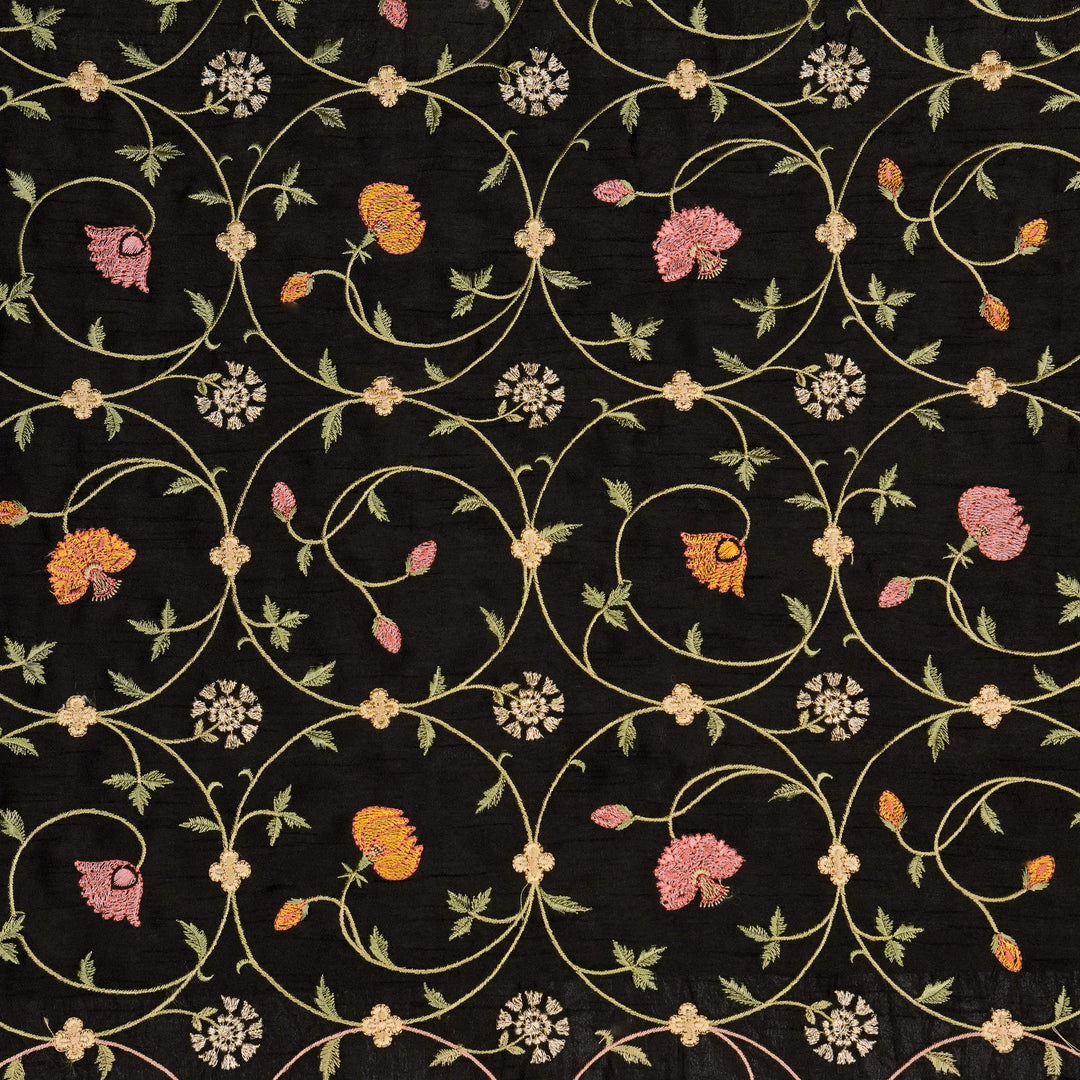 Nargis Jaal on Black Semi Raw Silk Embroidered Fabric