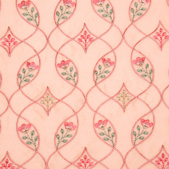 Keisha Jaal on Peach Malmal Embroidered Fabric